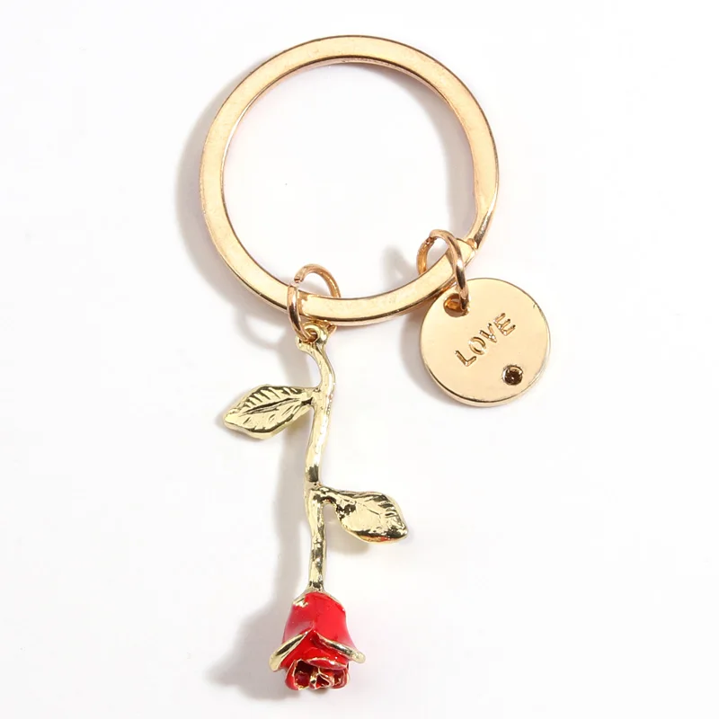 Enamel Keychain Rose Flower Key Ring Love Key Chains Valentine\'s Day Gifts For Couple Lovers Handbag Accessorie DIY Jewelry