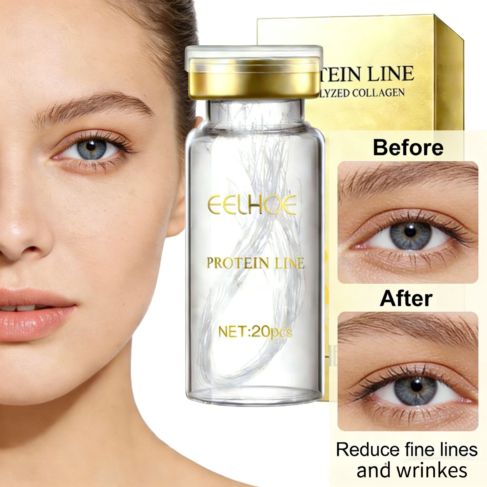 Hilos de proteína de colágeno hidrolizado que se desvanecen, líneas finas de la cara, reafirmante, reduce los poros, reparación profunda, relleno facial absorbente, cuidado de la piel
