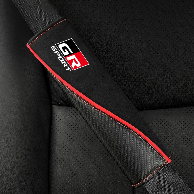 2Pcs Leather Car Safety Belt Cover Car Shoulder Protector Pads For Toyota GR Sport Gazoo Racing C-HR RAV4 Mirai Avensis Prado