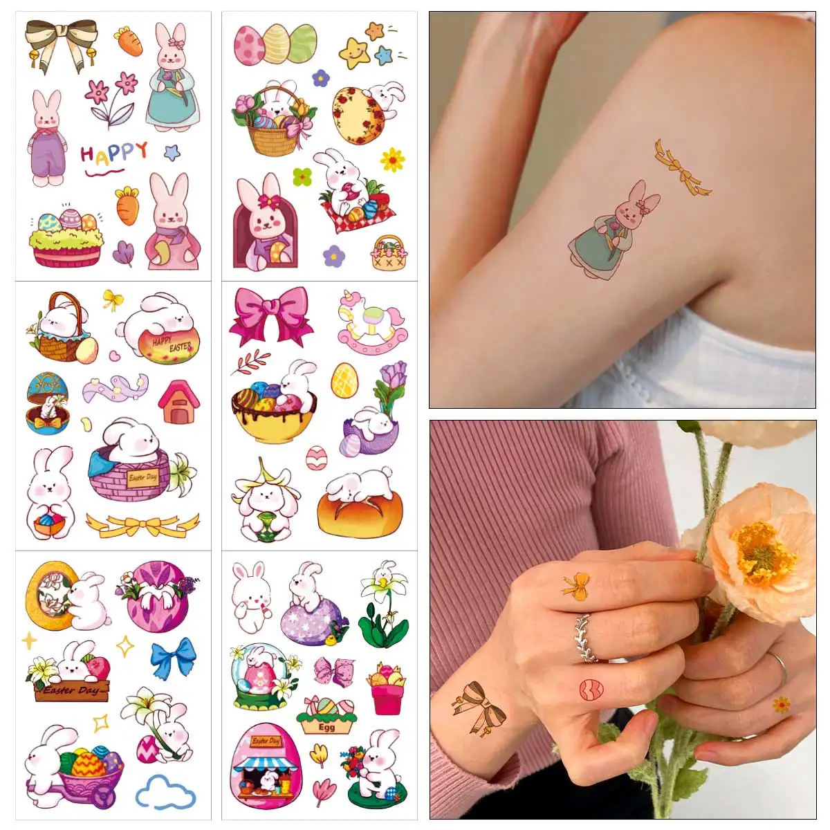 TATTOO 6pcs/set Tiny Temporary Tattoos for Women Girls Finger Hands Colored Cute Lips Cactus Fake Tattoo Stickers Neck Wrist Leg