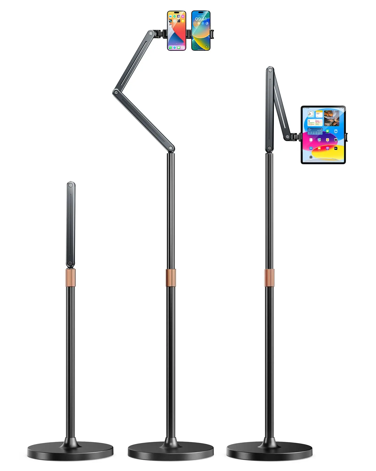 

Aluminum Alloy Tablet Floor Stand Height Adjustable 360° Rotation Floor Mount, Compatible with iPad Pro/Air/Mini, Kindle, Phone