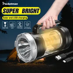 Solar Dual Light Source Flashlight USB Rechargeable Headlight Outdoor Portable Camping  Tent Light Multifunction Fishing Lantern