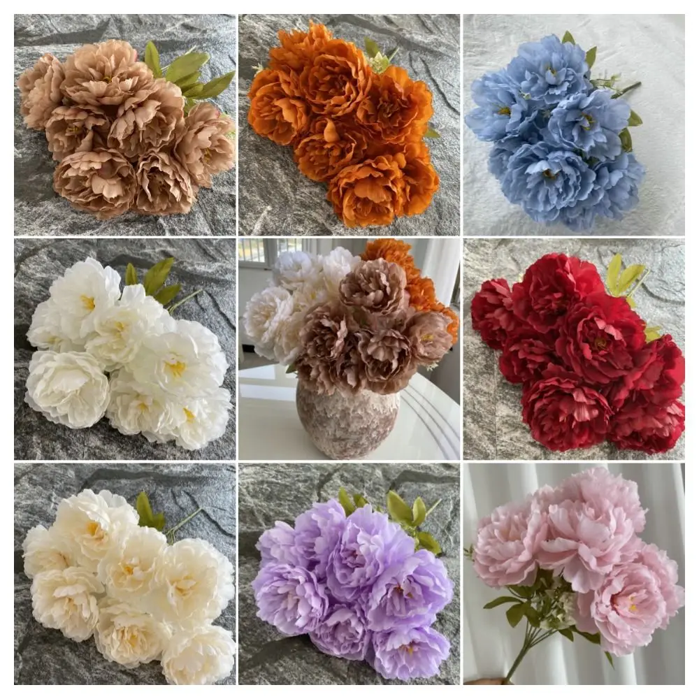 New 42CM Peony Silk Flowers 7 Heads Gifts Artificial Peony Bouquet Table Decor DIY Fake Flower Wedding Decoration