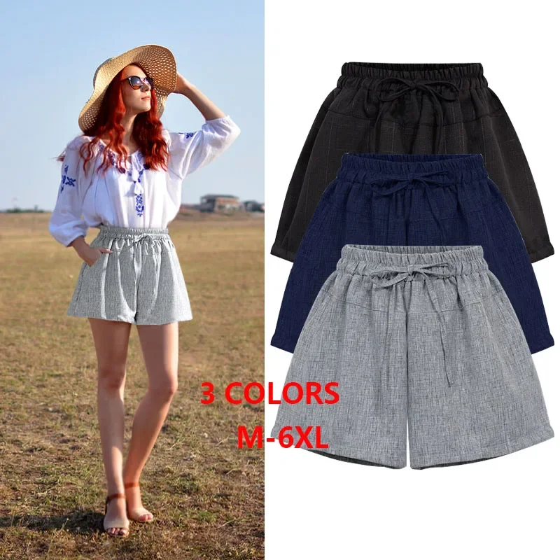 Spring Autumn Summer Short Pants High Waist Plus Size Casula M - 6XL 3XL 4XL 5XL Loose Elastic Waist Drawstring Women