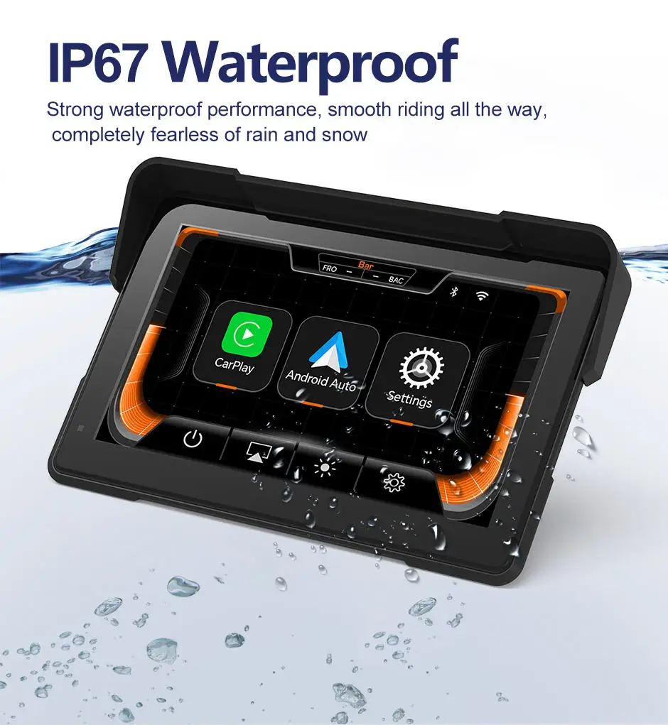5 inch Motorcycle Global Positioning System Navigation Screen CarPlay Android Car Wireless Bluetooth IP67 Waterproof with TPMS