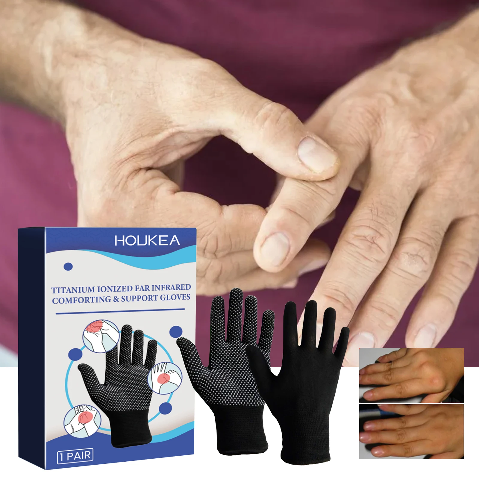 Abgabe von Relief-Handschuhen. Handgelenkhandschuhe zur Linderung von steifem, wundenem und geschwollenem Handgelenk und Daumengelenken