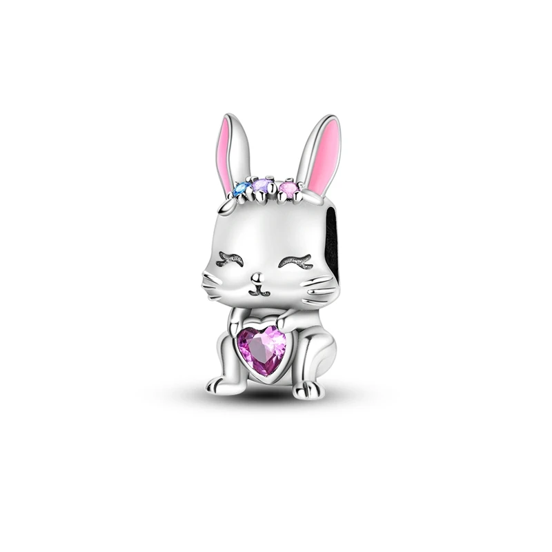 925 Sterling Silber Charms Perle CZ Zirkon Niedlicher Hase Anhänger Passend für Original Armband DIY Damen Schmuck Geschenk
