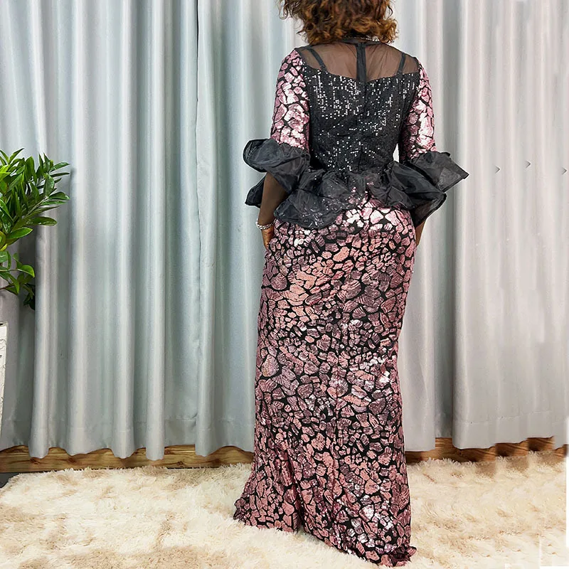 Dashiki African Clothing African Wedding Party Dresses for Women Elegant African Long Sleeve Sequin Evening Long Gowns Outfits