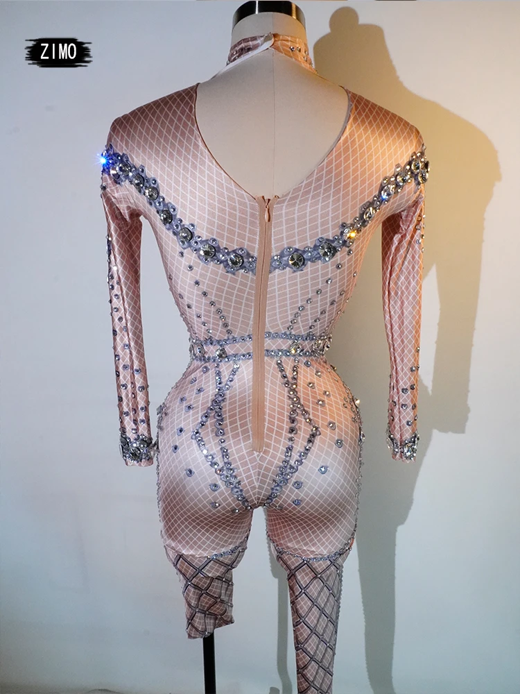 Mono con estampado de diamantes para mujer, ropa Sexy de manga larga para fiesta en club nocturno, ropa de cumpleaños, leotardo para celebración, baile en barra, espectáculo de Festival