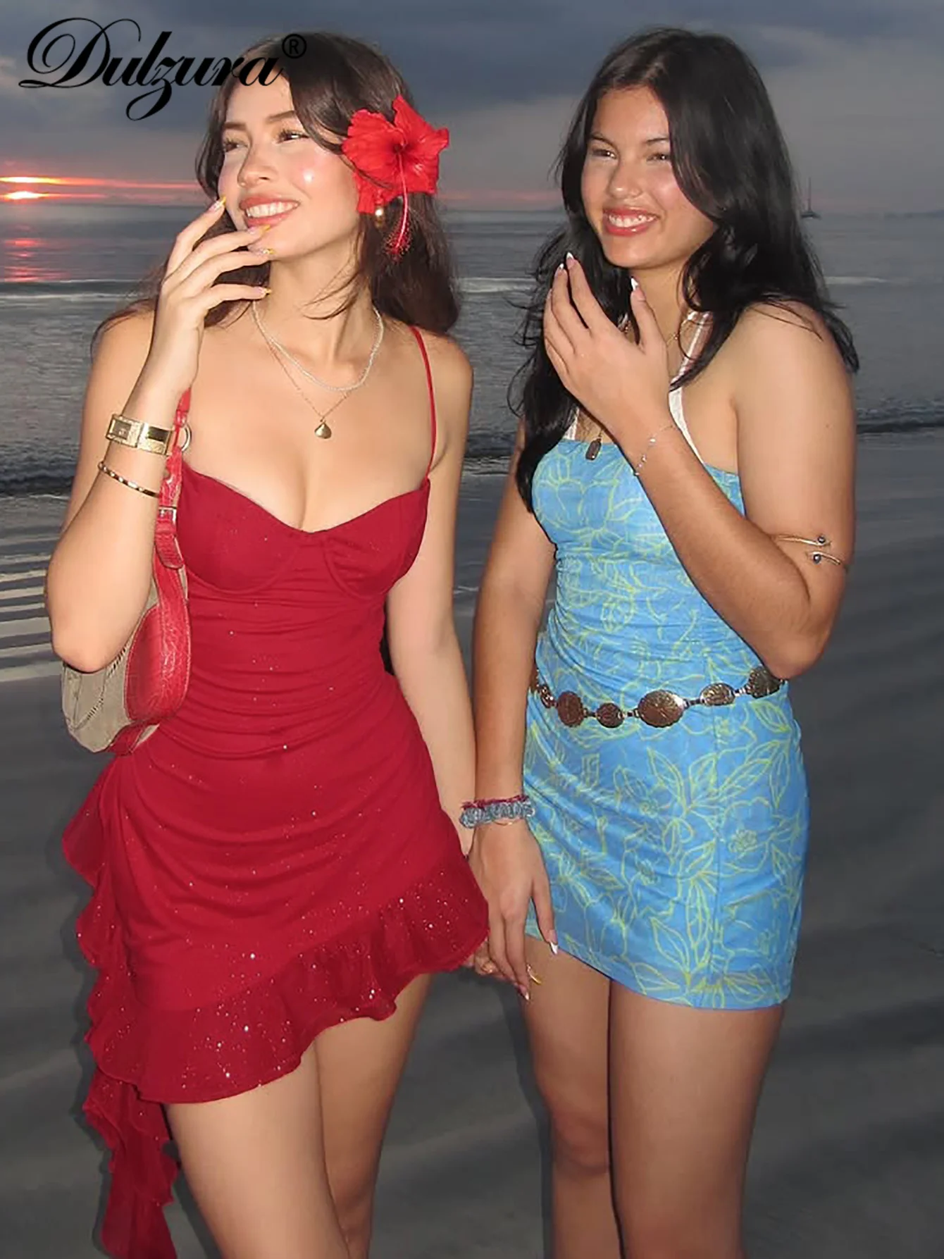 Dulzura ノースリーブ バックレス ボディコン 不規則なメッシュ パッチワーク ブリンブリン フリル キャミ ミニ ドレス セクシー エレガント ショート ドレス パーティー クラブ