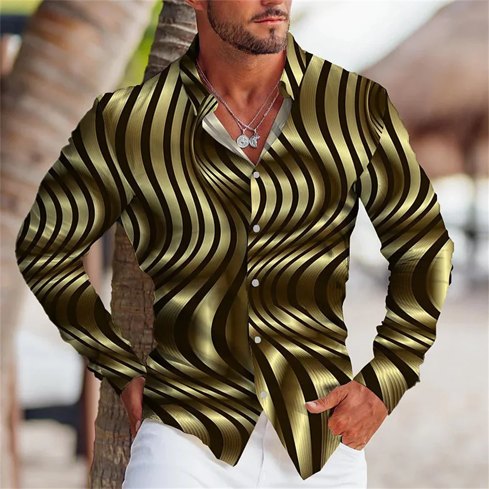 2024 tribal ethnic lapel men\'s casual 3D printing sports outdoor street long sleeved button top shirt new men\'s lapel clothing