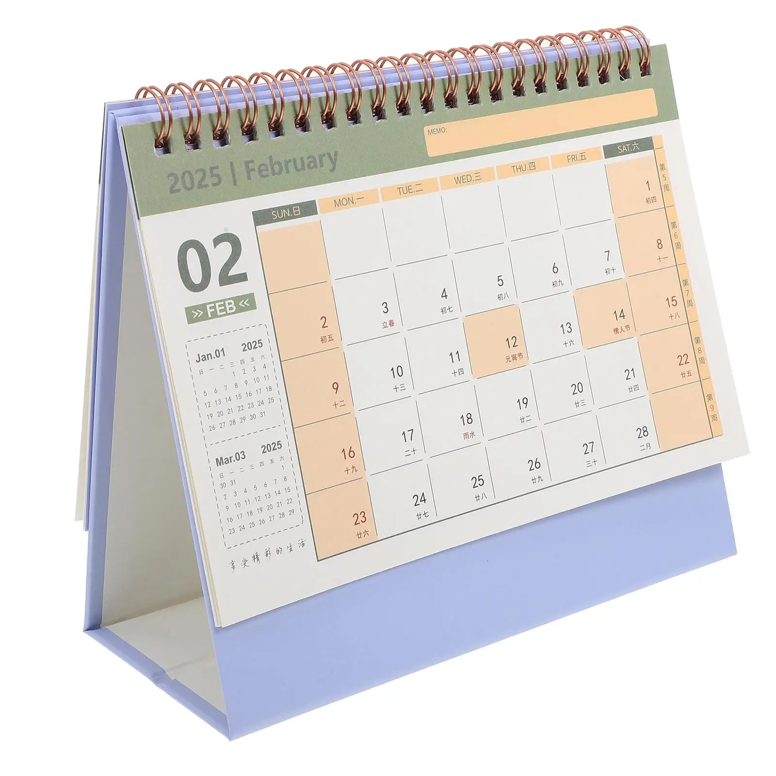 

Gold Stamping Desk Calendar Lavender Thick Paper Metal Binding Standing Table Decorative Daily Month Planner Office Accessories