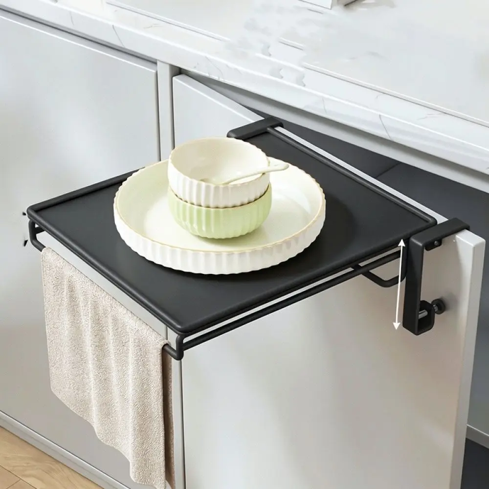 Carbon Steel Kitchen Foldable Storage Rack Cabinet Door Organizer Shelf For Spice Bowl Dishware Pan Holder