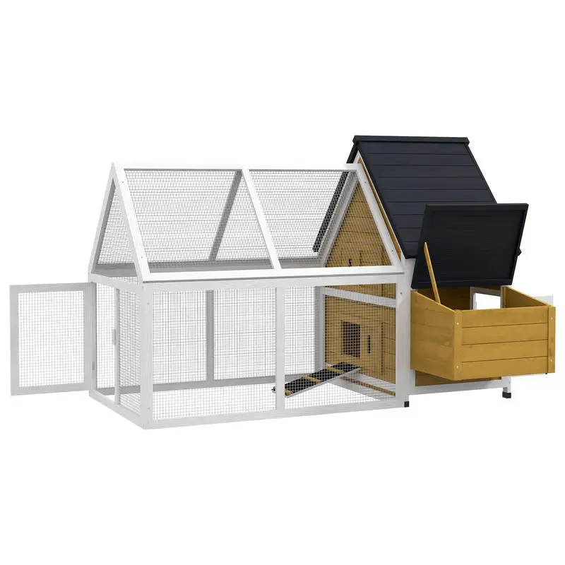 

65" Chicken Coop Wooden Chicken House Rabbit Hutch Poultry Cage Hen Pen Backyard with Nesting Box, Ramp, Run, Yellow