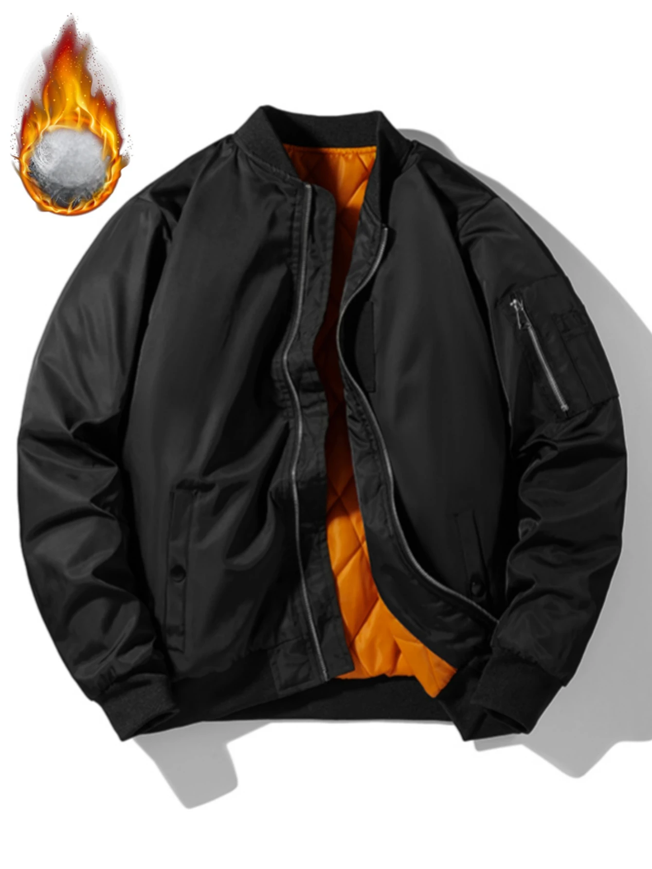 Herren MA-1 Gefütterte Fliegerjacke Warme Gesteppte Orange Innenausstattung Lose Winddichte Streetwear Winter-Oberbekleidung mit Mehreren Taschen – Detail 4