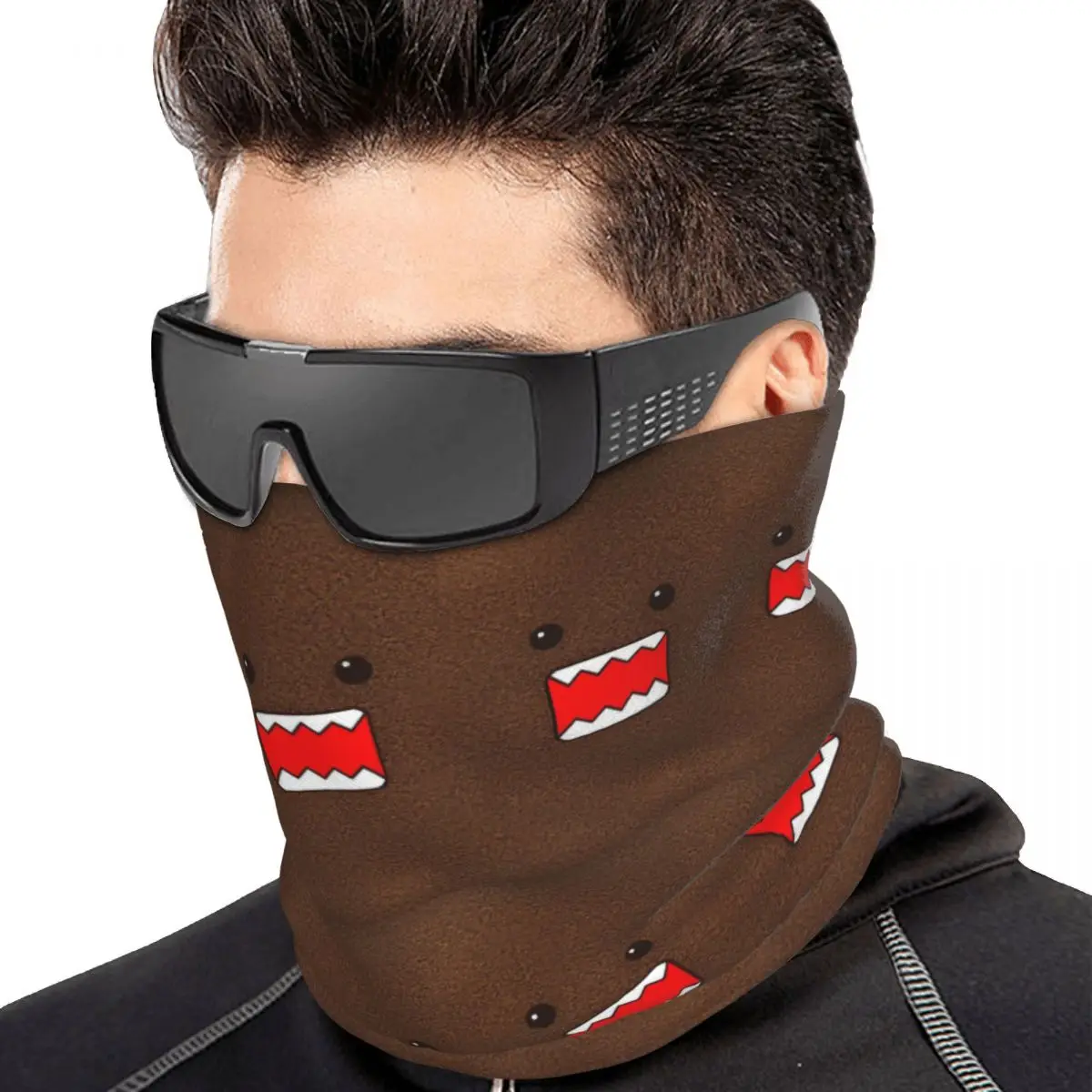 Cute Cartoon Domo Kun Multifunctional Elastic Neck Gaiter Wind Proof Face Cover Bandana Unisex for Motorcycle Climbing Fishing