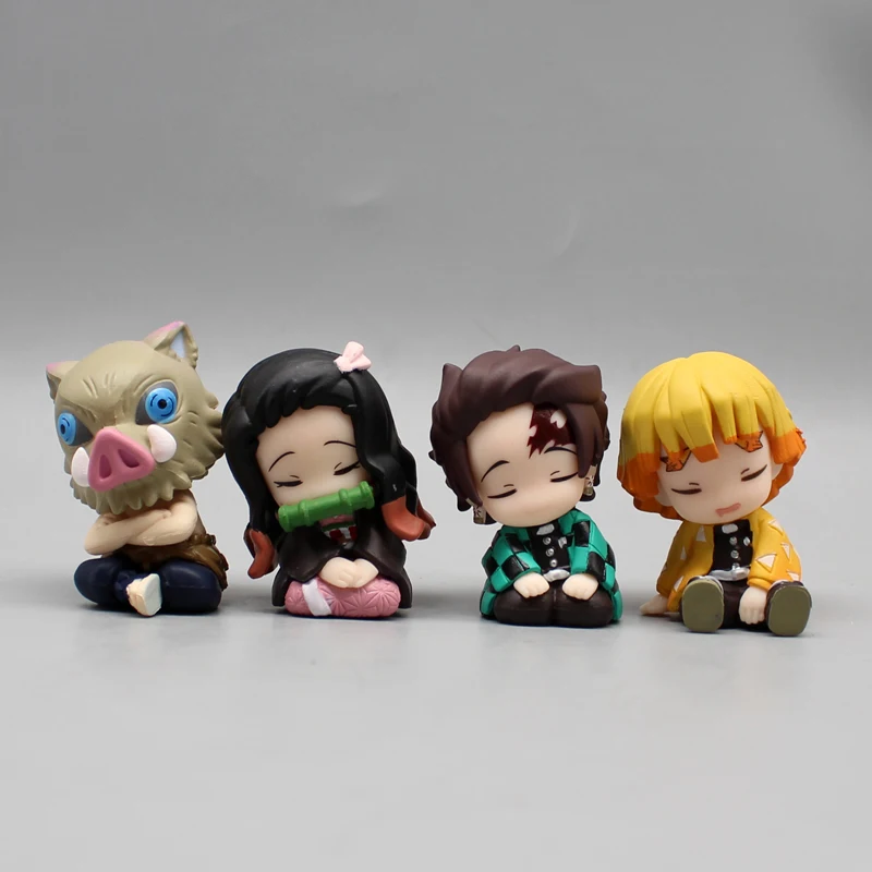 4pcs Demo Slayer Gk Kamado Tanjirou Kamado Nezuko Q Edition Shoulder To Shoulder Sleep Desktop Decoration Model Children ToyGift