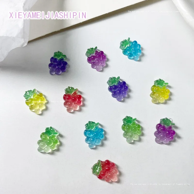 20pcs/10pcs 3D Kawaii Grape Nail Art Charms Resin New Ice Transparent Fruit Nail Rhinestones Decorations DIY Jewelry Accessories