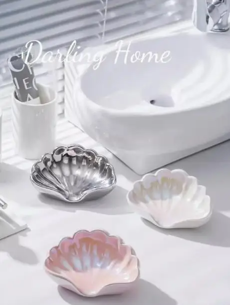 Bathroom Ceramic Pink Shell-shaped   Holder Soap Dish  Kit Bathroom Decoration