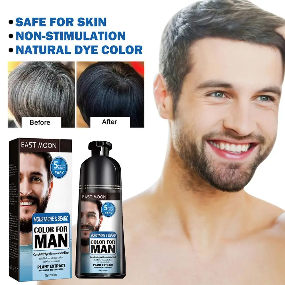 Shampoo de cabelo preto para homens, escurecimento cinza, shampoo de lavagem de barba, reduzindo a cor branca da barba,