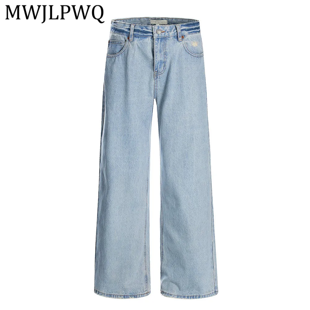 

MWJLPWQ American Retro Washed Jeans For Men Loose Wide-Leg Straight Pants Vibe Trendy Distressed Retro Jeans Spring Autumn 14958