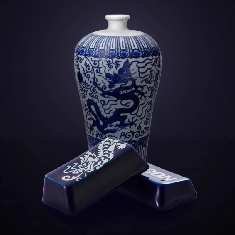 

Керамические кейкапы LOBO, сине-белые, с узором дракона в китайском стиле, набор кейкапов для механической клавиатуры, звук при наборе текста HIFI, подарки