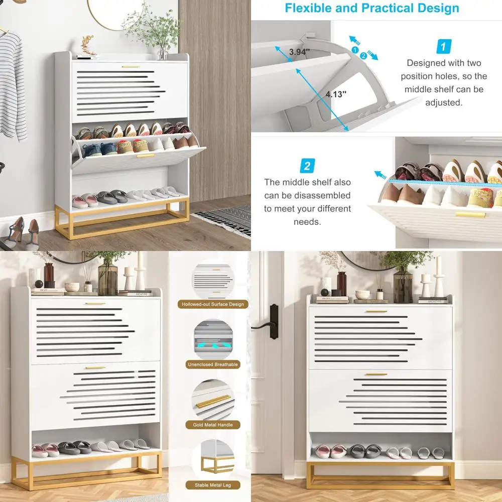 

Narrow Entryway Shoe Storage Cabinet with 2 Drawers and Flip Top for Slim Shoe Rack Organization