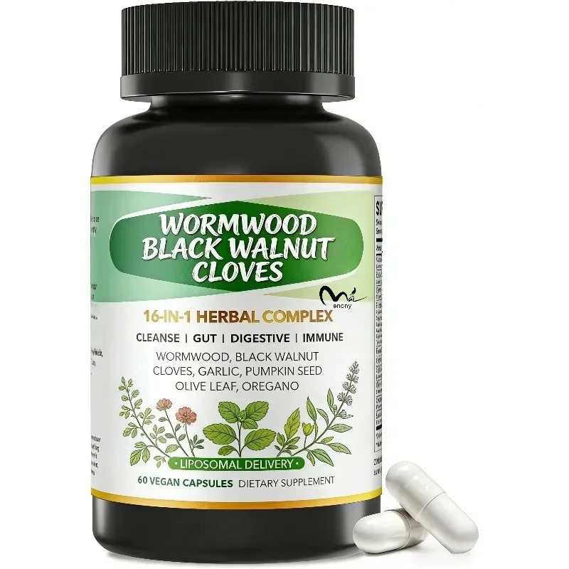 Liposome Black Walnut Grass Contains Cloves, Garlic, Olive Leaves, Pumpkin Seeds, Turmeric, Black Pepper, and 60 Vegan Capsules