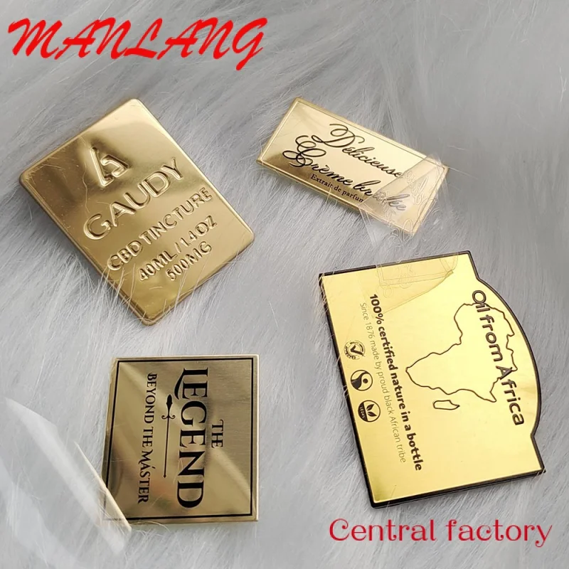 Custom  Hot sale waterproof adhesive golden metal aluminum labels embossed business cards box packaging