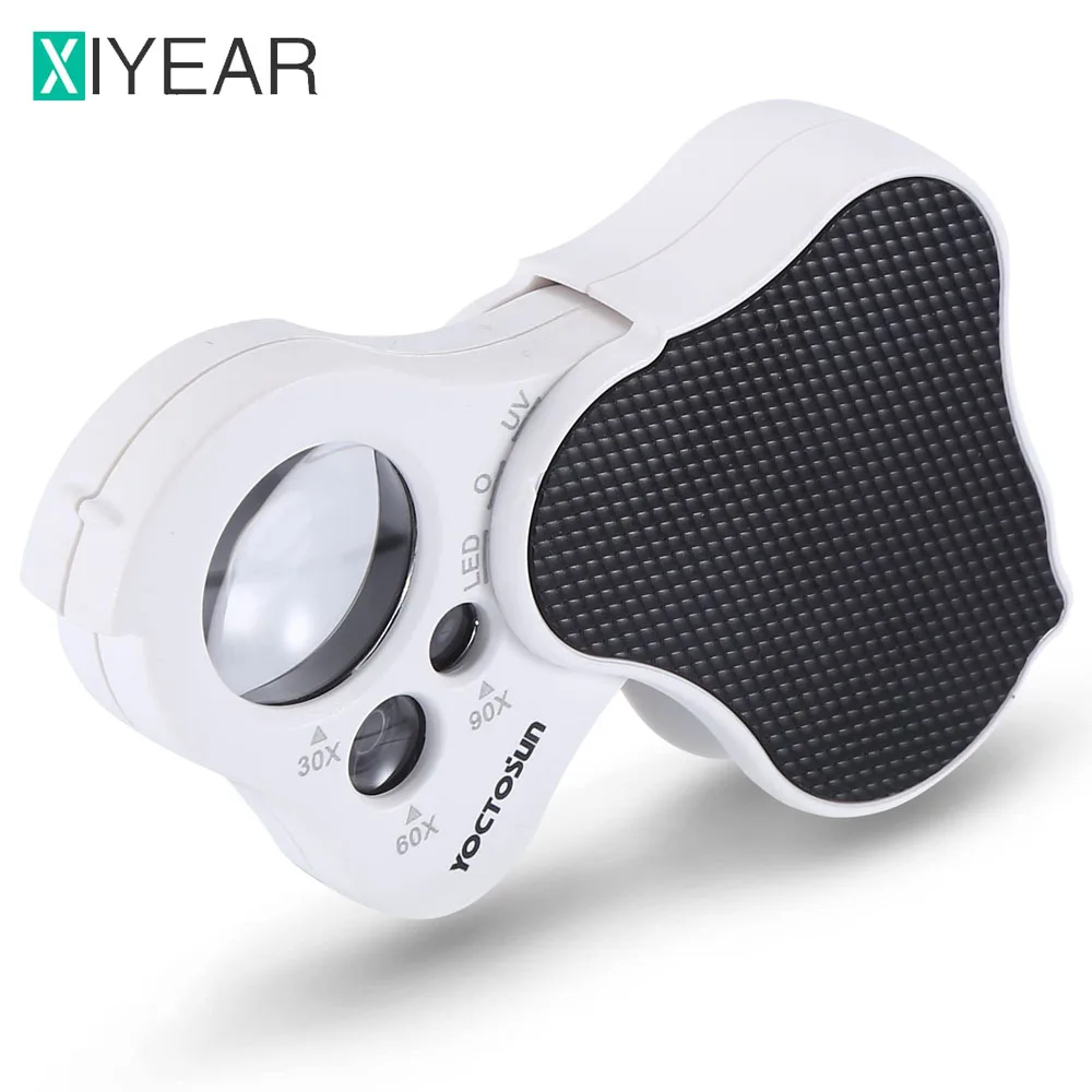 Iluminado Jóias Lupa Lupa Dobrável Diamante Lupa Luzes Led uv para Joalheiros Gemas Moedas Selos 30x 60x 90x