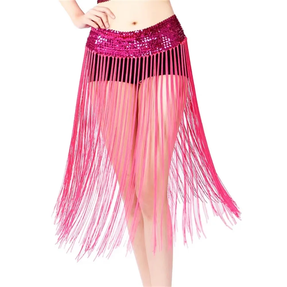 Creatieve Buikdans Riem Glitter Pailletten Wikkelrok Buikdans Hippe Sjaal Lange Kwast Klassieke Hippe Sjaal Rok Latin Dancewear