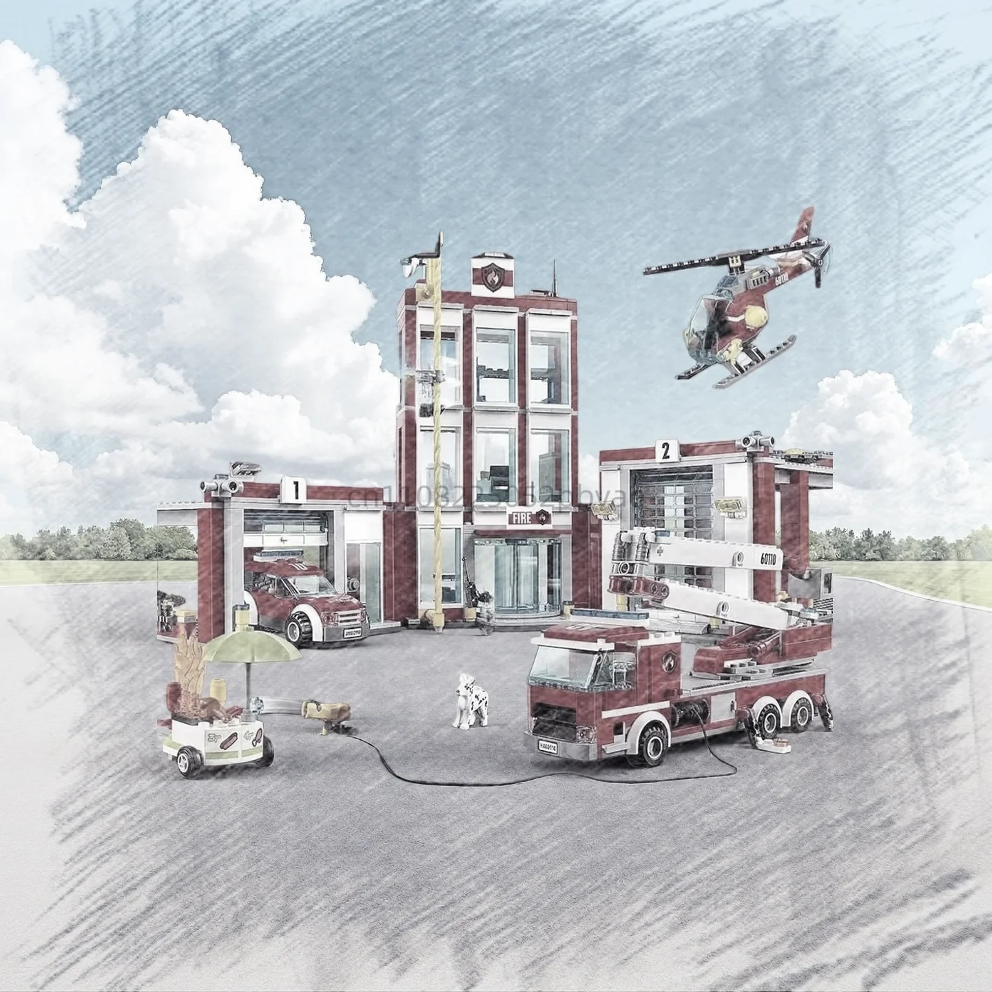 

900 + шт. пожарная станция, вертолет, грузовик, гаражный набор, модель, украшение для дома, украшение интерьера, сборка, кирпичи, Рождественский подарок