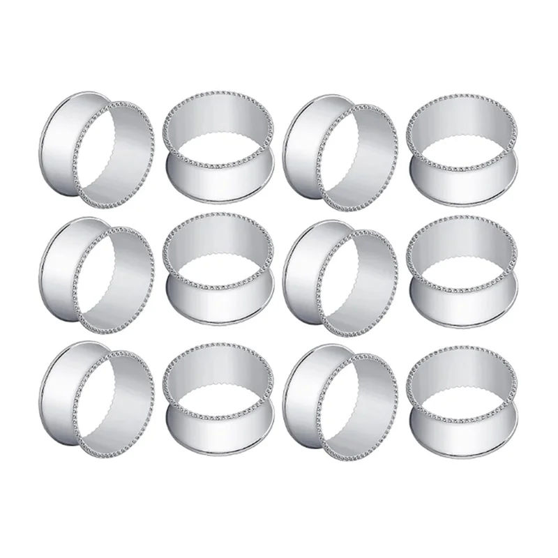 ABFU-12Pcs Silver Metal Napkin Rings With Rhinestones, Elegant Dinner Table Napkin Holders For Wedding Events