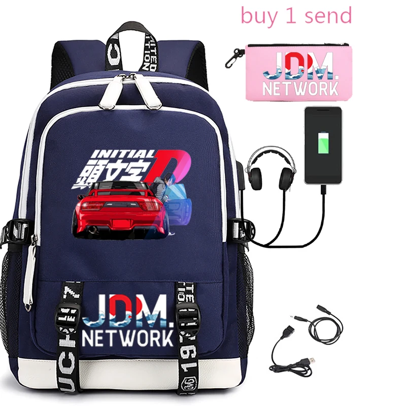 

Anime JDM Print Backpack Large Capacity Student Schoolbag USB Charging Travel Teenager Backpack