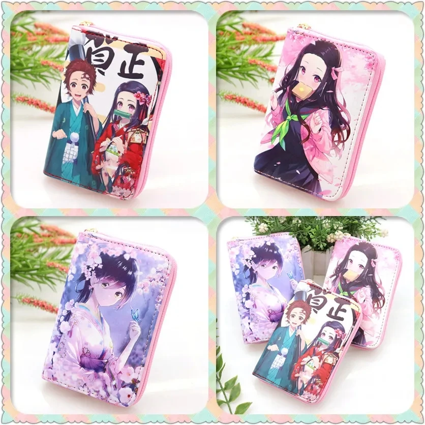 Anime Cartoon Tsuyuri Kanao Kamado Tanjirou Nezuko Wallet Cosplay Portable Mini Zero Purse PU Leather Multi-Layer Wallets