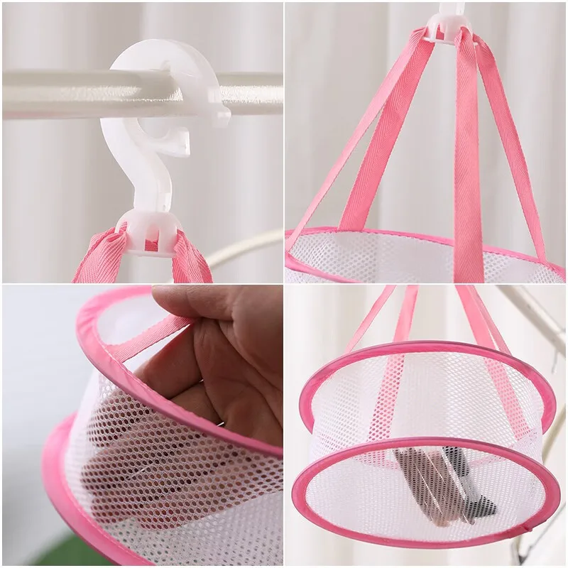 Drying net bag for home foldable mini clothes basket beauty egg storage net frame round drying socks handy gadget view 4