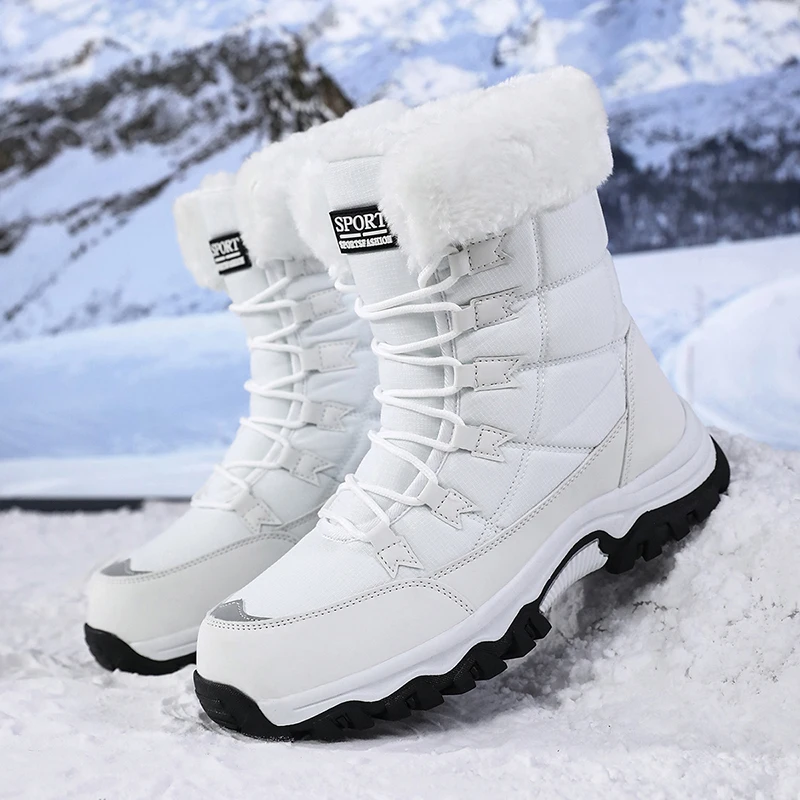 Winter-Barfußstiefel für Damen, Winter-Schneestiefel für Damen, Plüsch-Warme Knöchelschuhe, Rutschfeste Outdoor-Wasserdichte Wanderschuhe in Übergrößen – Detail 10