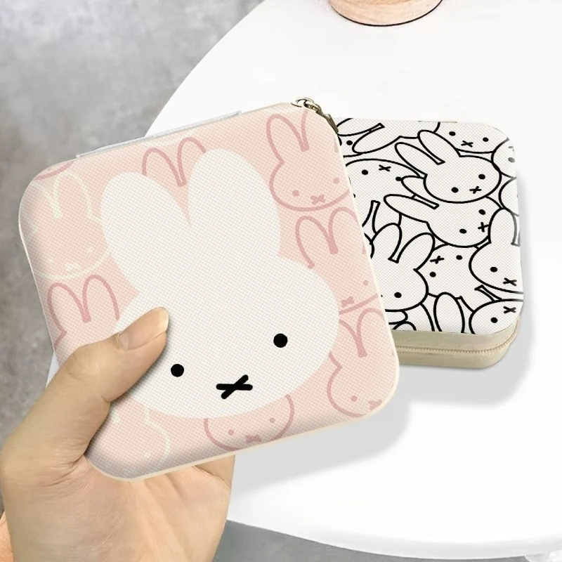 

New Kawaii Miffy Cute Earrings Necklaces Rings Bracelets High-value Jewelry Storage Box Portable for Outings Girl's Gift