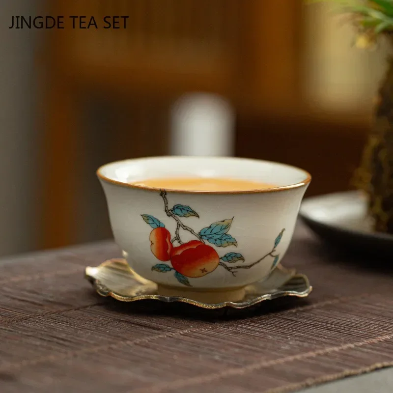 Chinese Ru Kiln Ceramic Teacup Home Boutiques Tea Bowl Handmade Tea Set Accessories Portable Master Cup Tea Table Supplies 90ml