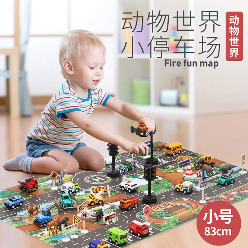 

83*57 см детский игровой коврик детский водонепроницаемый дорожный коврик дикие животные дорожная карта развивающая игрушка коврик для скалолазания p355
