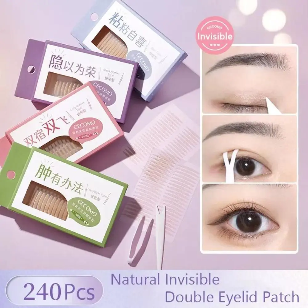 

240Pcs Breathable Mesh Type Double Eyelid Tape Waterproof Big Eye Self-adhesive Fiber Self-adhesive Invisible Eye Stickers Women