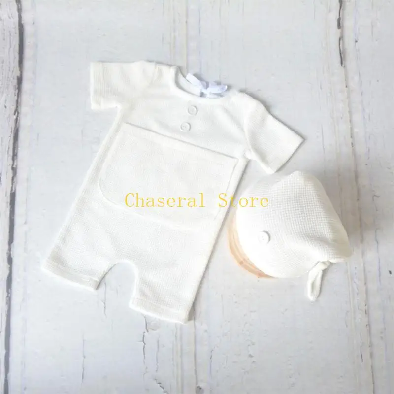 E7CE Newborn Clothing Bundle Beanie and Short Sleeve Rompers Set Shower Gift for 0-1M