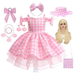 Fancy Girl Cosplay Live Action Movies Ken Barbi Plaid Dress Halloween Role Play Margot Robbie Masquerade Performance Costumes