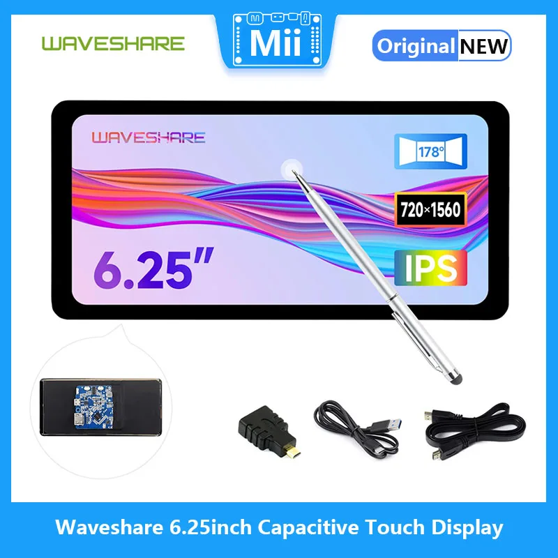 

Waveshare 6.25inch Capacitive Touch Display, 720×1560, Optical Bonding Toughened Glass Panel, HDMI Interface, IPS, 5-Point Touch