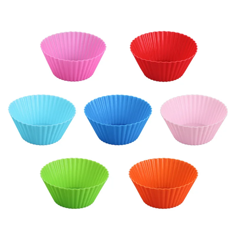 

12pcs Round Silicone Muffin Cups Reusable 7cm Cupcake Liners Cupcake Cream Decoration Baking Tools