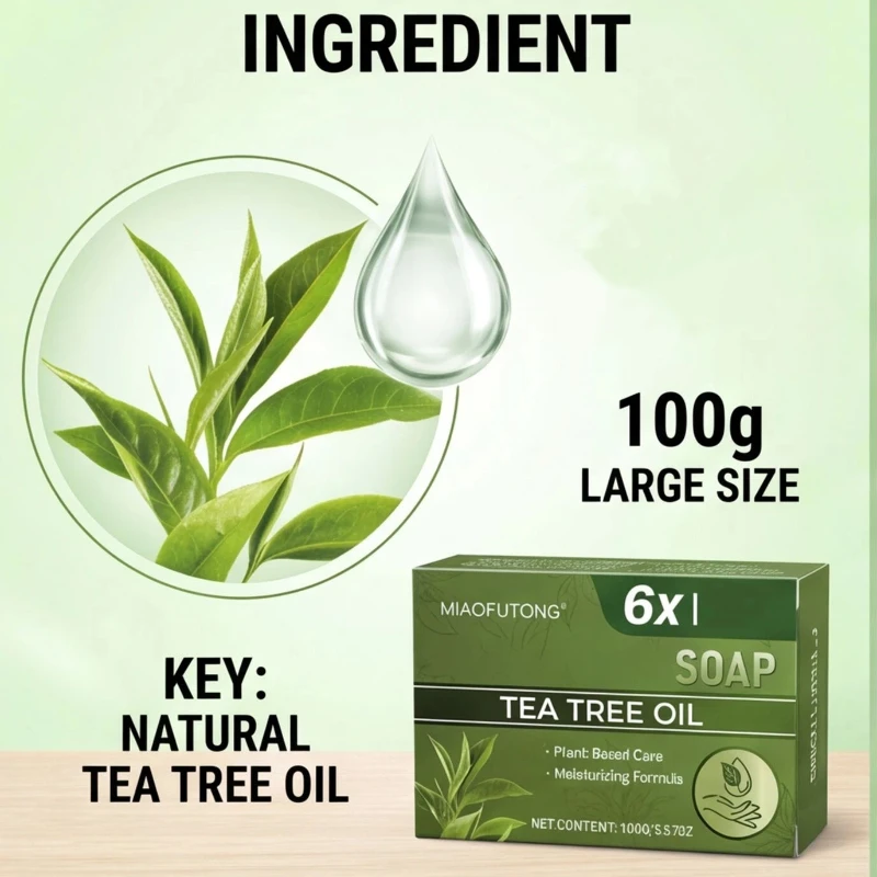 4Pc Tea Tree Oil Handmade Soap Anti Mite Purifying Cleansing Bar Refreshing Oil Balancing Mild Daily Skin Care Soap For MenWomen view 5