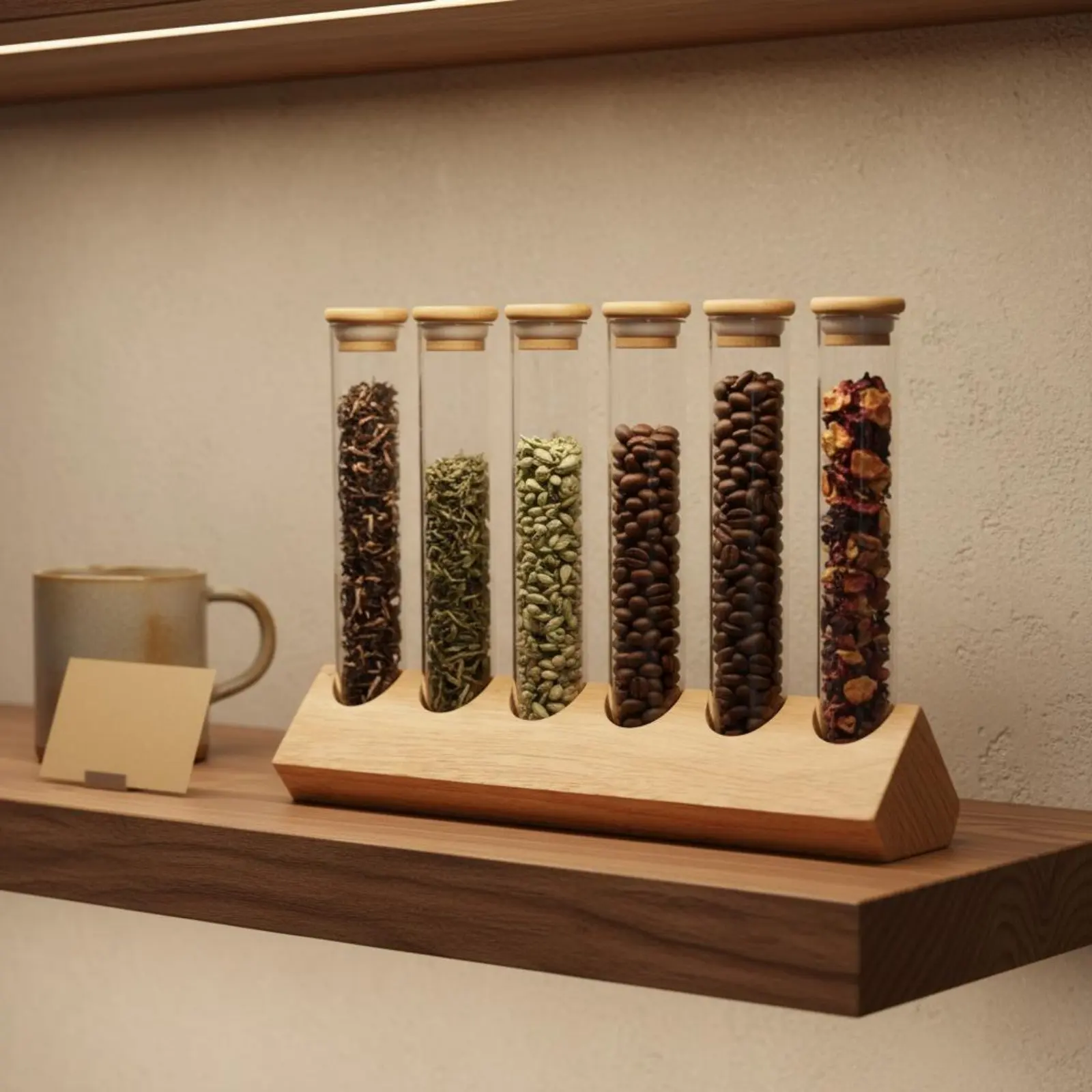 Glass Tube Container Set with Wooden Stand Space-Saving Glass Tube Wooden Rack Set Coffee Bean Display Stand Sealed Freshness view 2