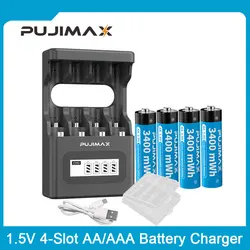 PUJIMAX AA 1.5V 3400mAh akumulator litowo-jonowy Baterias 4 gniazda AA/AAA inteligentna szybka ładowarka z wyświetlaczem LCD