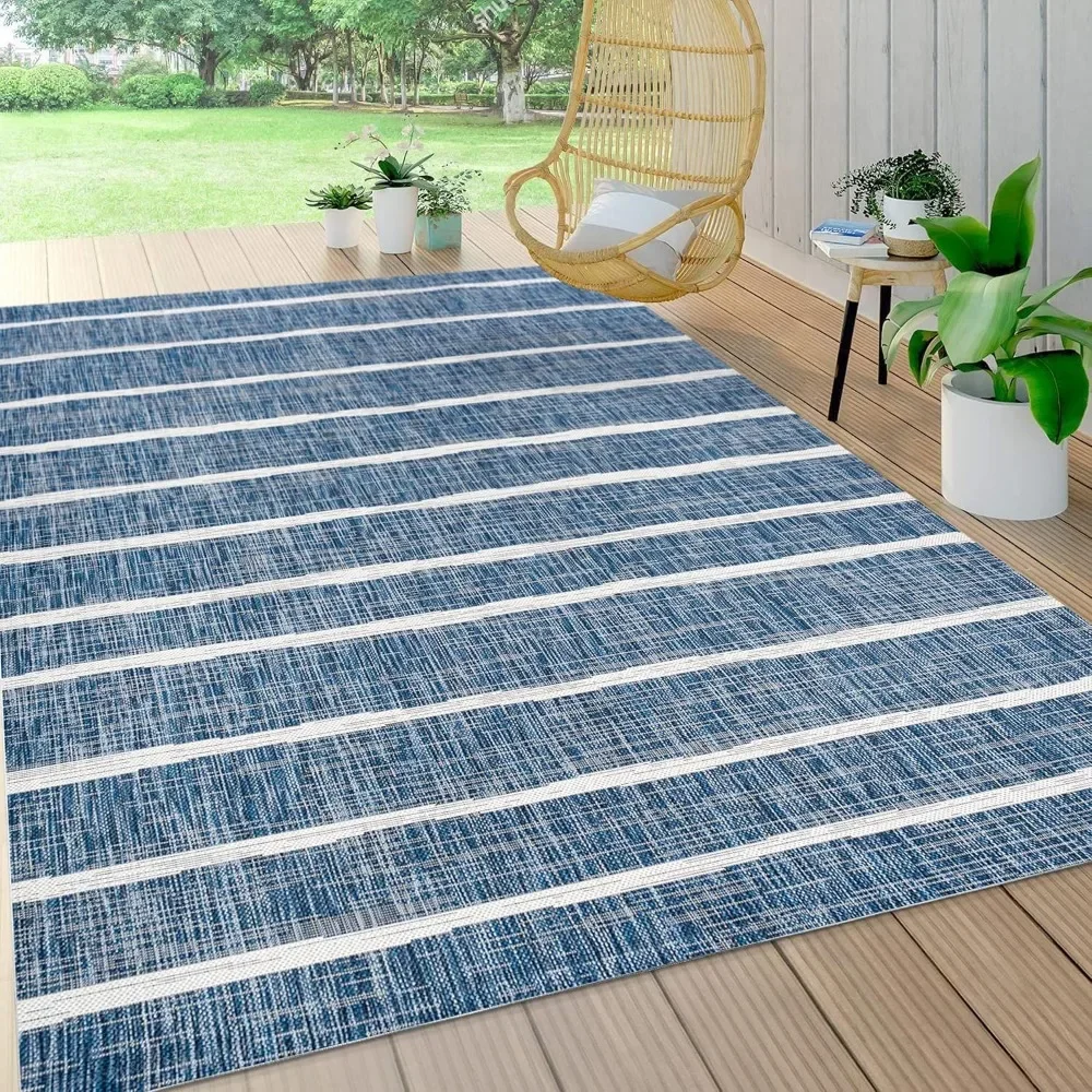 Stripe Indoor Outdoor Area-Rug Bohemian Contemporary Easy-Cleaning,Non Shedding, 8 X 10, Carpet