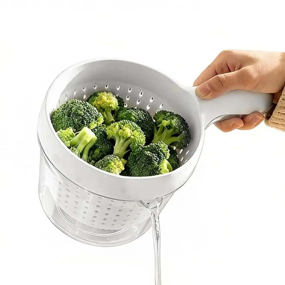 Durable 2-in-1 Kitchen Drain Basket with Handle Double Layer Fruit Cleaning Basin Vegetable Drain Basket